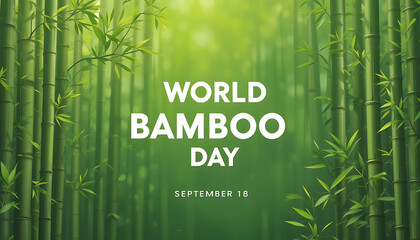 A bright-green bamboo backdrop with bold white text “WORLD BAMBOO DAY,” 4K and HD image