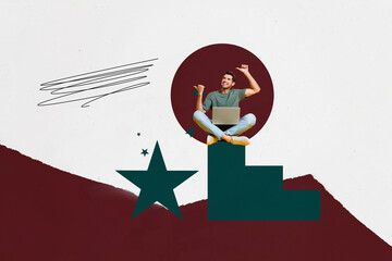 Art image creative photo collage of happy businessman businesswoman stand arrow development star...