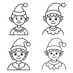 christmas elf vector line art icon set