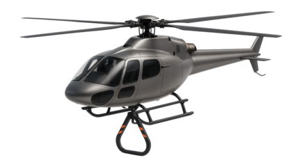 Helicopter with overhead rotor and prominent cargo sling attachment