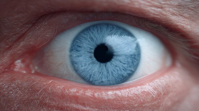 Close-up of azure eye with kaleidoscopic iris patterns, ideal for World Sight Day or Eye Care Awareness