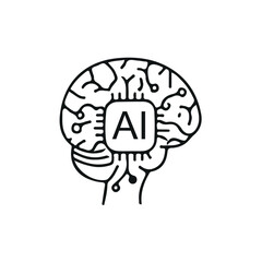 A minimalist brain-shaped icon designed with circuit-like lines, symbolizing artificial intelligence, technology, and digital innovation