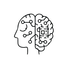 A minimalist brain-shaped icon designed with circuit-like lines, symbolizing artificial intelligence, technology, and digital innovation