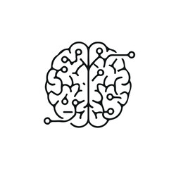 A minimalist brain-shaped icon designed with circuit-like lines, symbolizing artificial intelligence, technology, and digital innovation