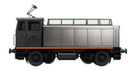 Electric switcher locomotive with a flat front and visible control panels