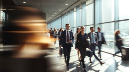 Fototapeta premium motion blur image of business people crowd walking at corporate office in city downtown
