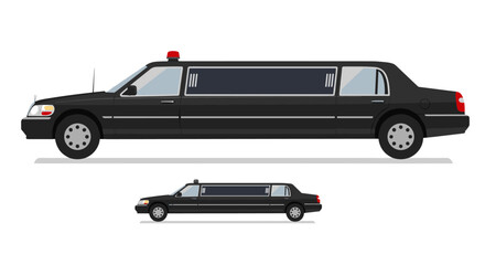 Elegant stretch limousine with police escort light side view
