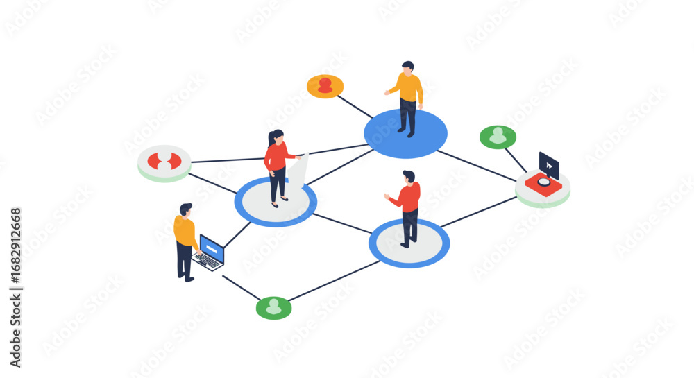Poster collaborative teamwork concept in isometric network visualization