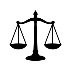 Simple Black Silhouette of the Scales of Justice on a White Background