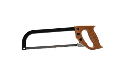 Hacksaw tool isolated on black backdrop. Woodworking equipment, home repair, construction tool,...