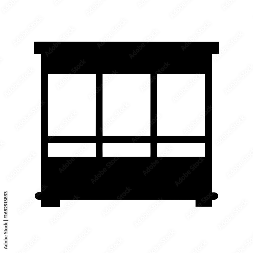 Poster silhouette of a cabinet with three openings and a top shelf