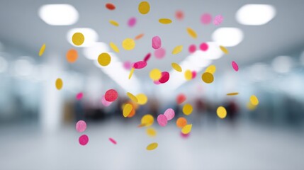 Floating confetti sprinkles urban jubilee, joyfully celebrating Holis vibrant chromatic chaos, pops of ecstatic color exuberance in midair