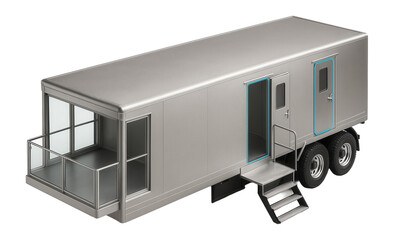 Large laboratory trailer with fold-out observation deck and multiple entry points