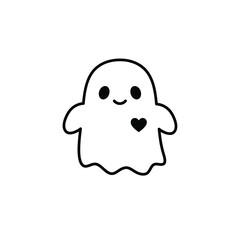 Cute ghost with heart black white