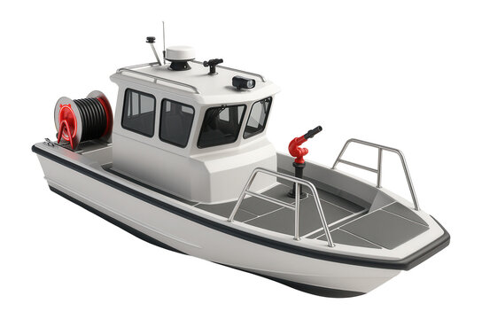 Patrol-style fireboat with side-mounted ladder and hose reel