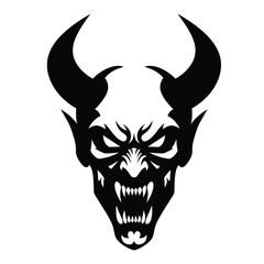 Fierce demon face with sharp horns and fangs icon vector