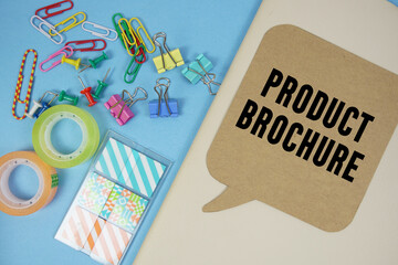 Product Brochure text with stationery on cover notebook background