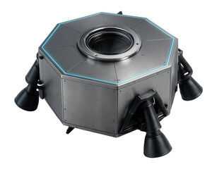 Octagonal lunar module with visible control thrusters and hatch