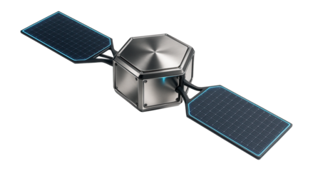 Hexagonal interplanetary probe with solar panels extending from its sides
