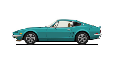Fototapeta premium Classic sports car side view in detailed flat art style