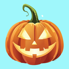 Spooky Halloween Pumpkin with Intricate Carved Face and Glowing Eyes Vector Flat Illustration