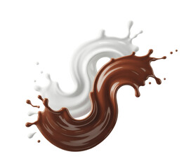 chocolate and milk splash, isolated on white background.