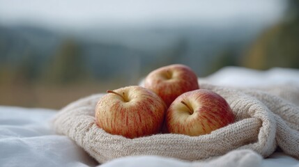 Cozy autumnal apples embraced by a rustic wool, perfect for Samhain reflection or National Apple Month celebrations