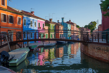 Colorful Houses Along Canal with Bridge