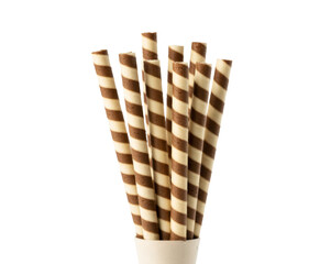 wafer rolls, striped chocolate cream sticks