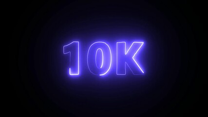 Glowing red neon 10K light text animation. Shining neon number motion graphic for 10K followers and subscribers celebration. Social media milestone achievement neon effect video on black background.