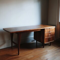 Modern Wooden Desk in Minimalist Office Environment with Natural Light