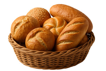 Fototapeta premium Fresh Bread Rolls in Wicker Basket on Transparent Background
