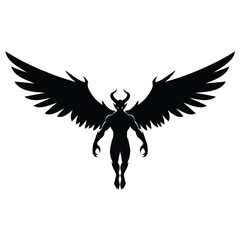Black winged demon silhouette with horns devil creature
