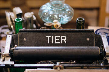 Strategy to control concept. Copy space. TIER word written on Antique typewriter machine