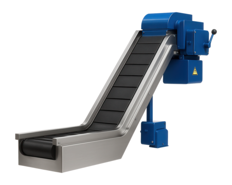 Automatic chip conveyor with a hinged belt system for swarf removal in a machining center.