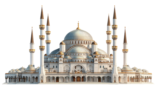 Beautiful islamic mosque architecture isolated on transparent background