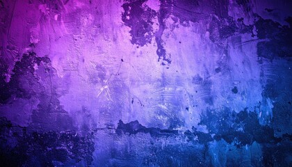 Abstract image of a weathered, cracked surface, bathed in gradient neon lighting transitioning from purple to blue creating a moody, textured background