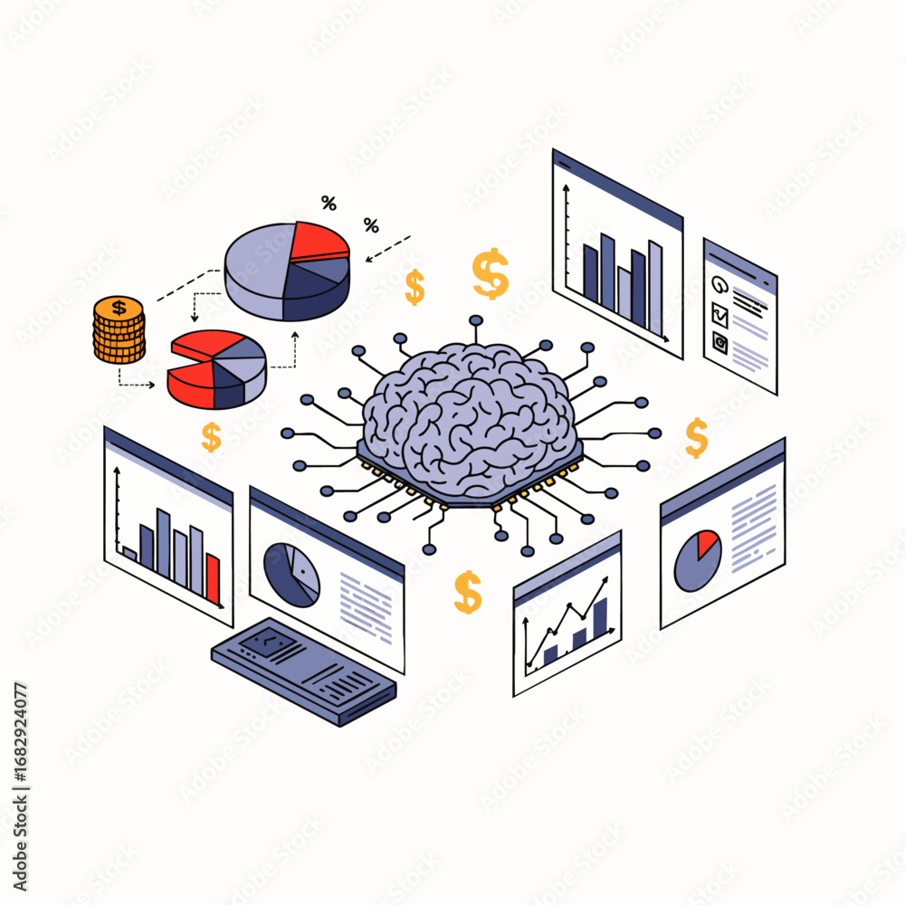 Poster this detailed isometric illustration effectively visualizes artificial intelligence processing compl