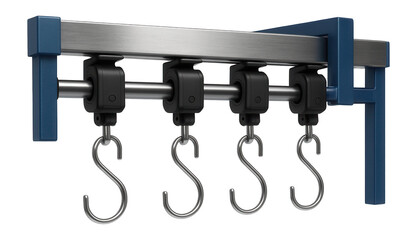 Fototapeta premium Overhead conveyor system with hanging hooks for sorting garments in a textile factory