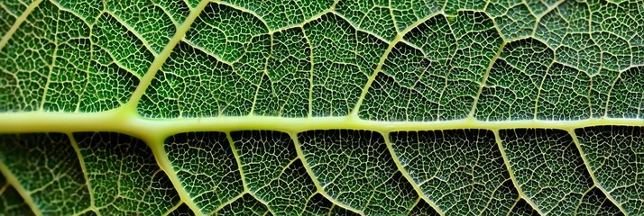 Detailed Close-Up of a Green Leaf Showing Intricate Veins and Unique Natural Patterns in Nature