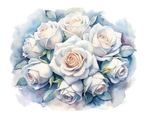 Watercolor  white rose bouquets
