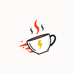 This vibrant illustration captures an energetic coffee cup with a lightning bolt, symbolizing a quick boost and the dynamic start to a busy day.