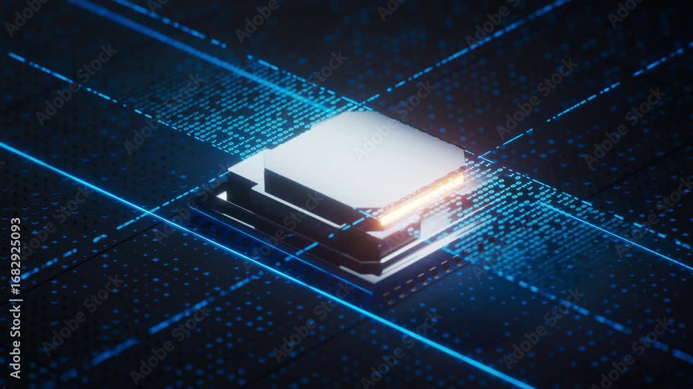 Aufkleber technology circuit board and core, 3d rendering.