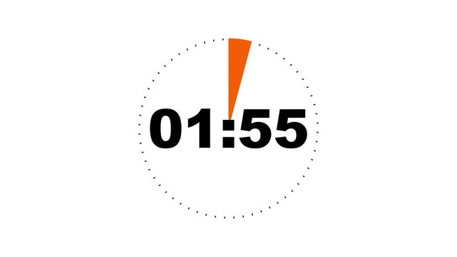 2 minute countdown timer animation. 2 minute circle Countdown timer from 120 to 0 animation on white background. 2 minute Digital Countdown Timer Animation. 4k motion video.