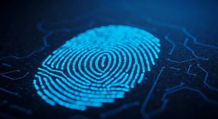 Glowing Blue Fingerprint Digital Security Technology on Dark Background
