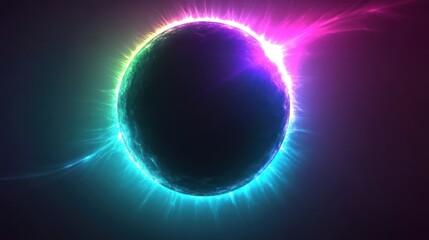 A glowing, spherical cosmic entity emanating colorful energy, surrounded by vibrant, radiant light