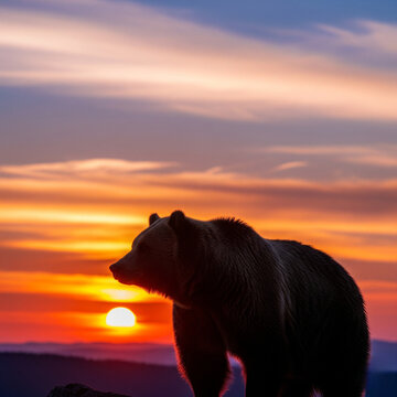 Majestic Bear Silhouette Sunset Wild Nature