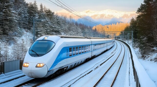 Captivating Scenic High Speed Railway Journey Through a Winter Wonderland with Snowy Landscapes