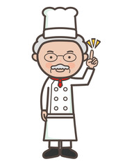 ポイントを説明するベテラン男性シェフの全身イラスト