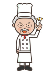 了解してOKサインを送るベテラン男性シェフの全身イラスト